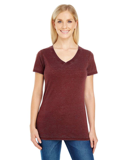 Threadfast Apparel Women's Cross Dye V-Neck T-Shirt 215B #colormdl_Black Cherry