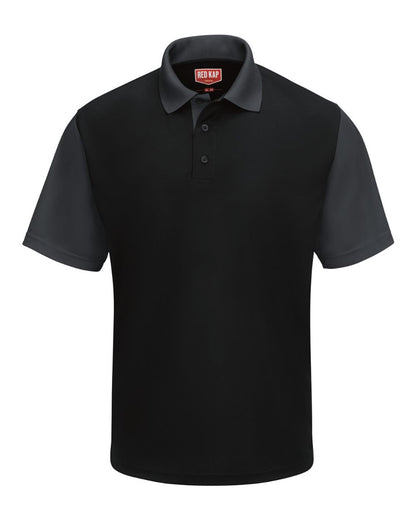 Red Kap Men's Performance Knit Color-Block Polo SK56 #color_Black/ Charcoal