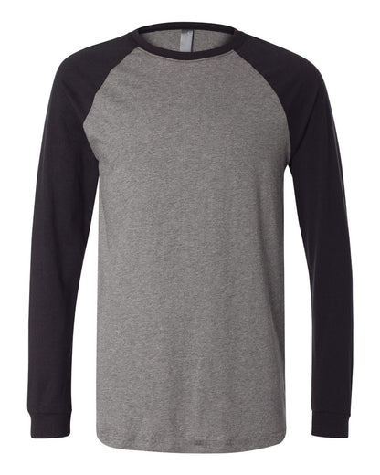 BELLA + CANVAS Men's Long Sleeve Jersey Baseball Tee 3000 #color_Deep Heather/ Black