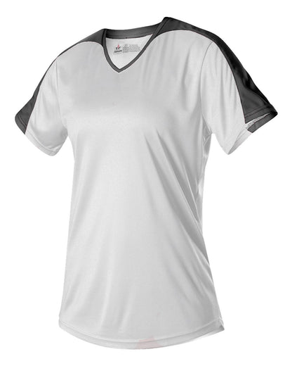 Alleson Athletic Girls' V-Neck Fastpitch Jersey 558VG #color_White/ Black