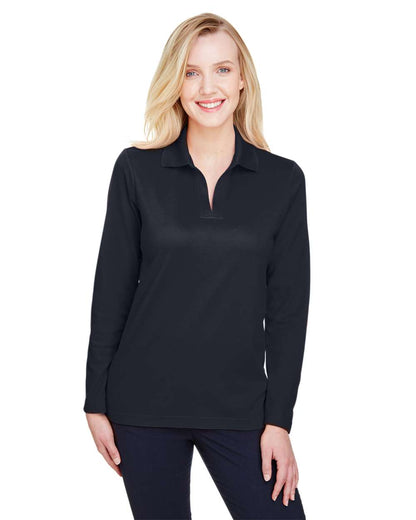 Devon & Jones Women's CrownLux Performance® Plaited Long Sleeve Polo DG20LW #colormdl_Black
