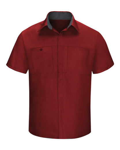 Red Kap Men's Tall Performance Plus Short Sleeve Shirt with Oilblok Technology SY42T #color_Fireball Red/ Charcoal