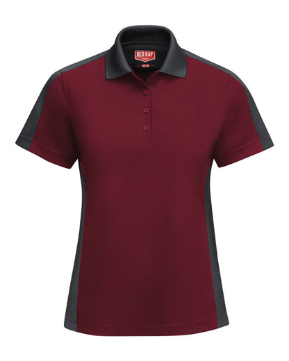 Red Kap Women's Performance Knit Two-Tone Polo SK53 #color_Burgundy/ Charcoal