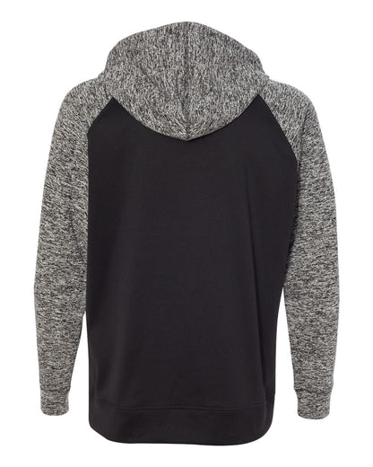 J. America Men's Colorblocked Cosmic Fleece Hooded Sweatshirt 8612 #color_Black/ Charcoal Fleck