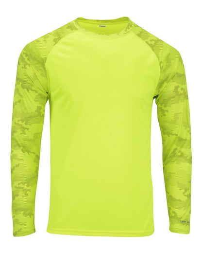 Paragon Unisex Cayman Performance Camo Colorblocked Long Sleeve T-Shirt 216 #color_Safety Green