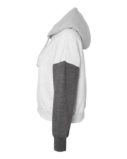 MV Sport Women's Sueded Fleece Colorblocked Crop Hooded Sweatshirt W23716 #color_Charcoal