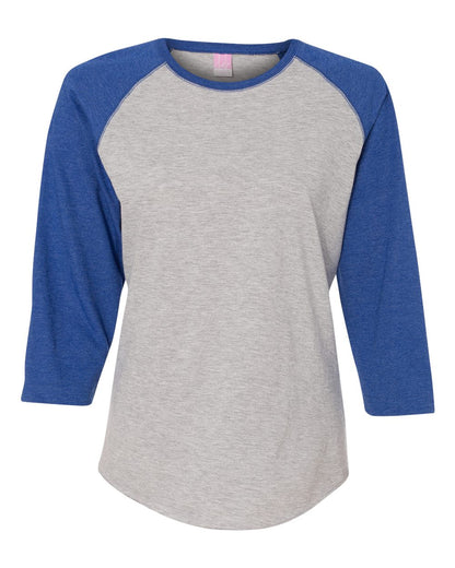 LAT Women's Baseball Fine Jersey Three-Quarter Sleeve Tee 3530 #color_Vintage Heather/ Vintage Royal