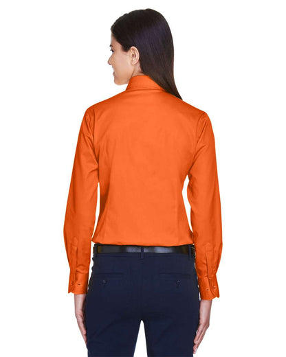 Harriton Women's Easy Blend™ Long Sleeve Twill Dress Shirt with Stain-Release M500W #colormdl_Team Orange