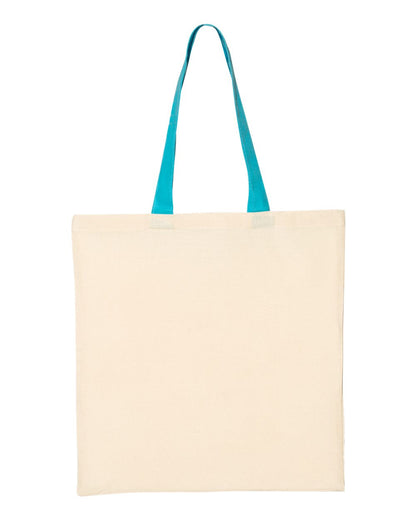 Q-Tees Economical Tote with Contrast-Color Handles QTB6000 #color_Natural/ Turquoise