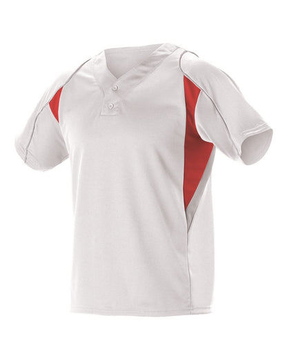 Alleson Athletic Youth Two Button Henley Baseball Jersey 529Y #color_White/ Red/ Grey