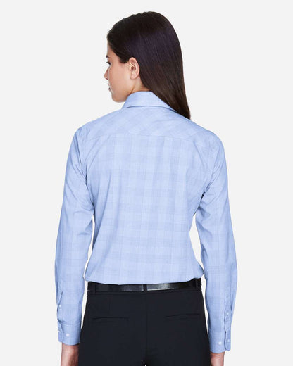 Devon & Jones Women's Crown Collection® Glen Plaid Woven Dress Shirt DG520W #colormdl_White/ Light French Blue/ French Blue