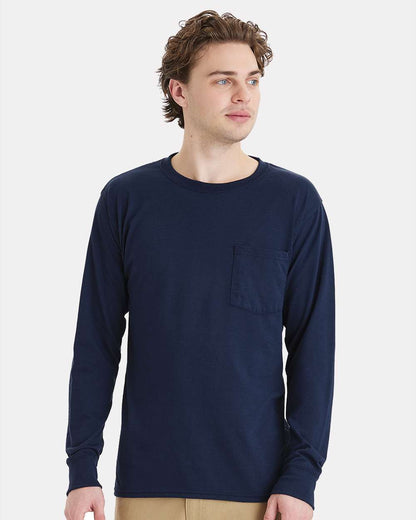 Hanes Unisex Workwear Long Sleeve Pocket T-Shirt W120 #colormdl_Navy