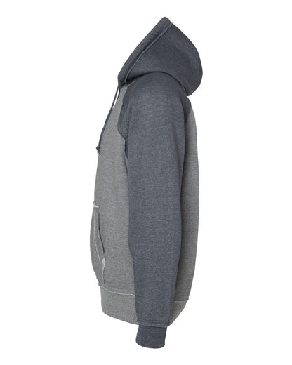 J. America Men's Vintage Heather Hooded Sweatshirt 8885 #color_Smoke Heather/ Vintage Navy Heather