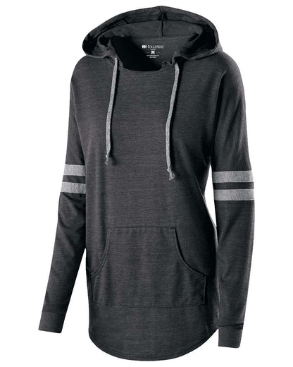 Holloway Women's Triblend Hooded Long Sleeve T-Shirt 229390 #color_Vintage Black/ Vintage Grey