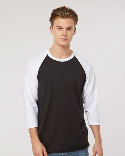 Tultex Fine Jersey Raglan T-Shirt 245 #colormdl_Black/ White