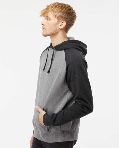 Independent Trading Co. Unisex Raglan Hooded Sweatshirt IND40RP #colormdl_Gunmetal Heather/ Charcoal Heather