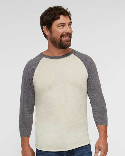 LAT Men's Baseball Fine Jersey Three-Quarter Sleeve Tee 6930 #colormdl_Natural Heather/ Granite Heather
