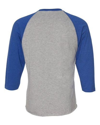 LAT Men's Baseball Fine Jersey Three-Quarter Sleeve Tee 6930 #color_Vintage Heather/ Vintage Royal