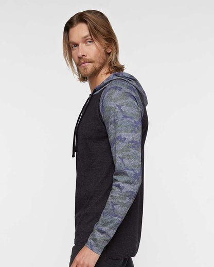 LAT Men's Fine Jersey Hooded Long Sleeve Raglan T-Shirt 6917 #colormdl_Vintage Smoke/ Vintage Camo/ Black