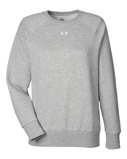 Under Armour Women's Rival Fleece Crewneck Sweatshirt 1379508 #color_Mod Grey Light Heather/ White
