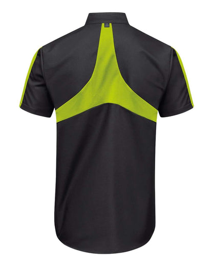 Red Kap Men's Tall Mimix™ Pro+ Short Sleeve Work Shirt With OilBlok SX46T #color_Black/ High Vis Yellow