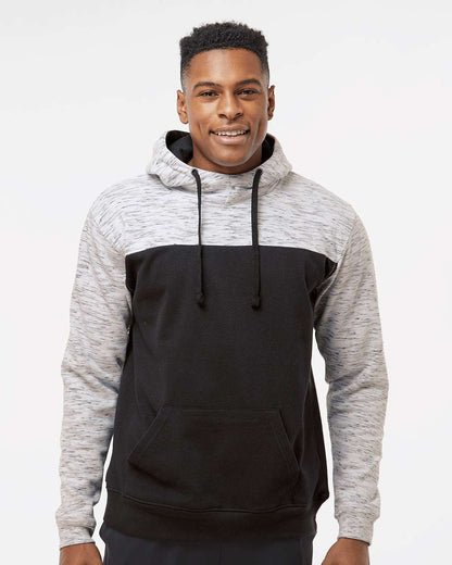 J. America Men's Mélange Fleece Colorblocked Hooded Sweatshirt 8676 #colormdl_Black/ White