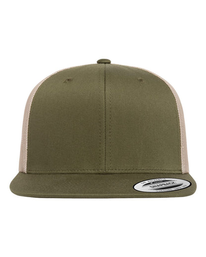 YP Classics Retro High Profile Trucker Cap 6609 #color_Moss Green/ Khaki