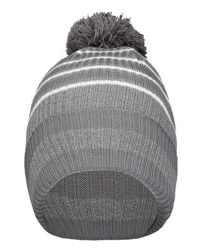 Holloway 8 1/2" Spirit Pom Beanie 223815 #color_Graphite/ Heather Grey/ White