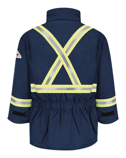 Bulwark Men's Long Deluxe Parka With Reflective Trim - EXCEL FR® ComforTouch JLPCL #color_Navy